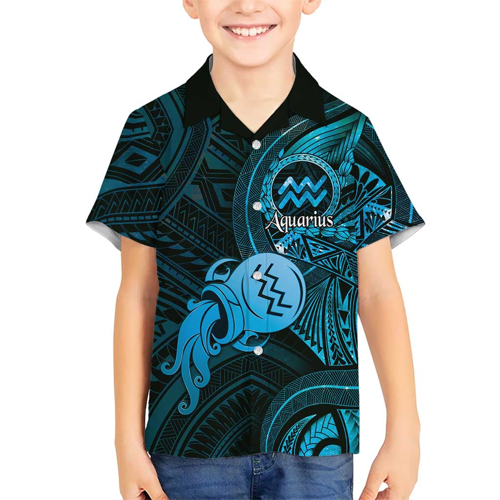 Personalised Polynesia Zodiac Aquarius Family Matching Tank Maxi Dress and Hawaiian Shirt Galaxy Polynesian Pattern Chest Tattoo Style