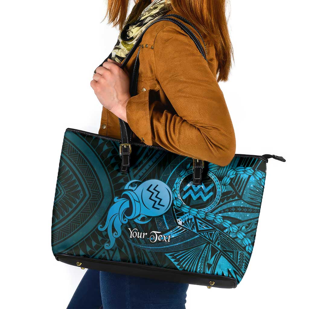 Personalised Polynesia Zodiac Aquarius Leather Tote Bag Galaxy Polynesian Pattern Chest Tattoo Style