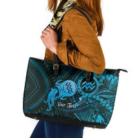 Personalised Polynesia Zodiac Aquarius Leather Tote Bag Galaxy Polynesian Pattern Chest Tattoo Style