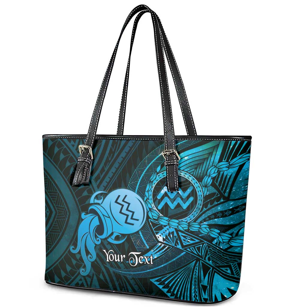 Personalised Polynesia Zodiac Aquarius Leather Tote Bag Galaxy Polynesian Pattern Chest Tattoo Style