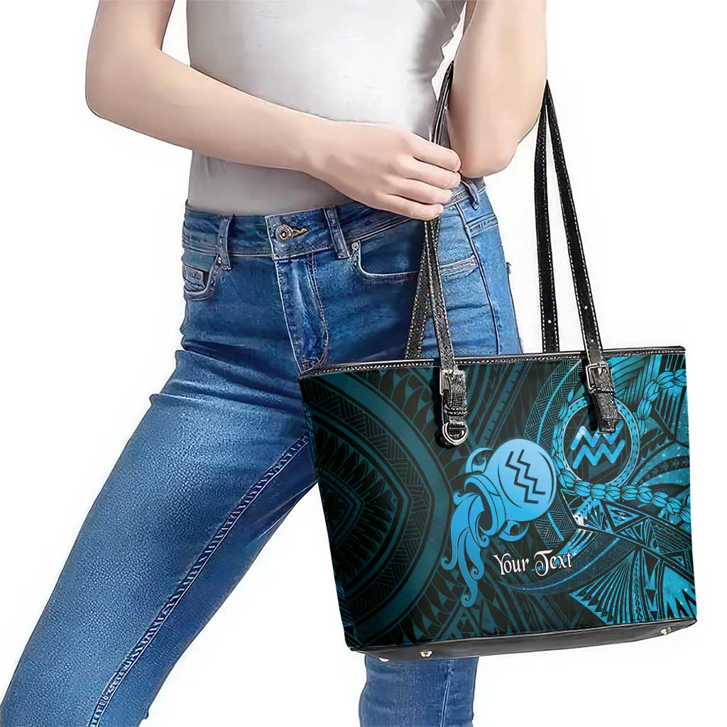Personalised Polynesia Zodiac Aquarius Leather Tote Bag Galaxy Polynesian Pattern Chest Tattoo Style