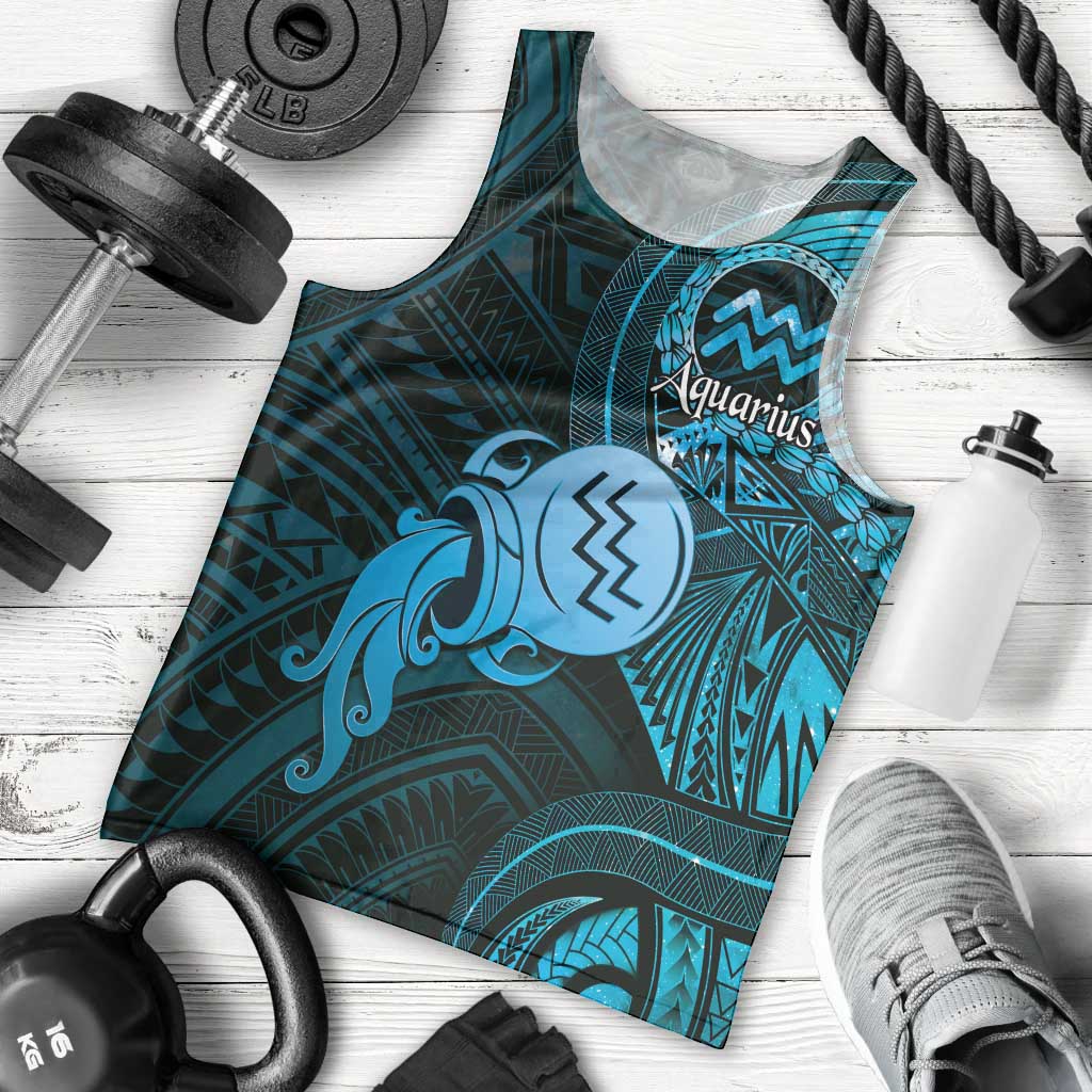 Personalised Polynesia Zodiac Aquarius Men Tank Top Galaxy Polynesian Pattern Chest Tattoo Style