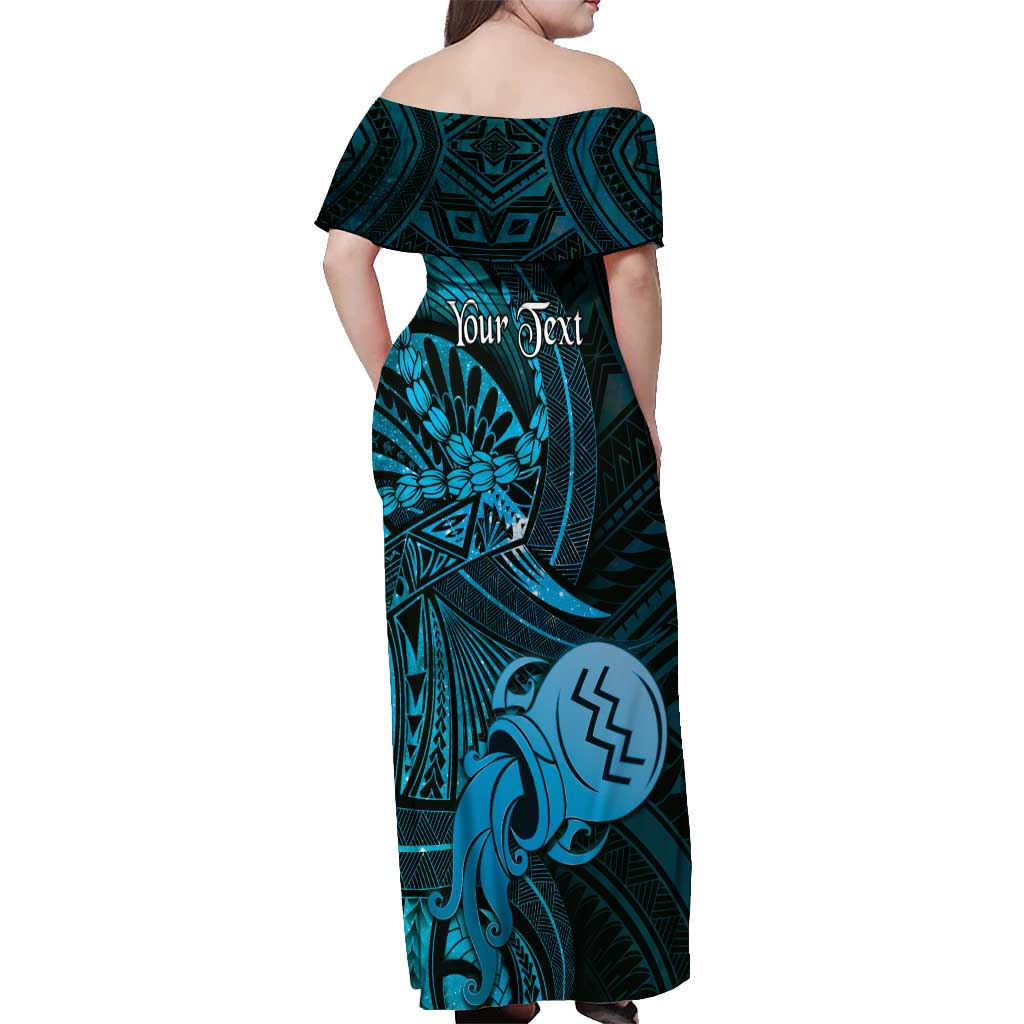 Personalised Polynesia Zodiac Aquarius Off Shoulder Maxi Dress Galaxy Polynesian Pattern Chest Tattoo Style