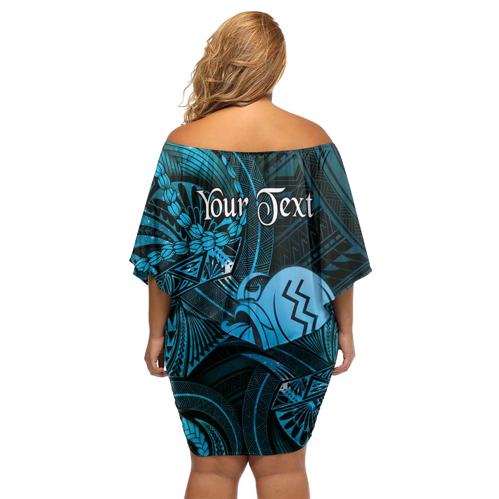 Personalised Polynesia Zodiac Aquarius Off Shoulder Short Dress Galaxy Polynesian Pattern Chest Tattoo Style