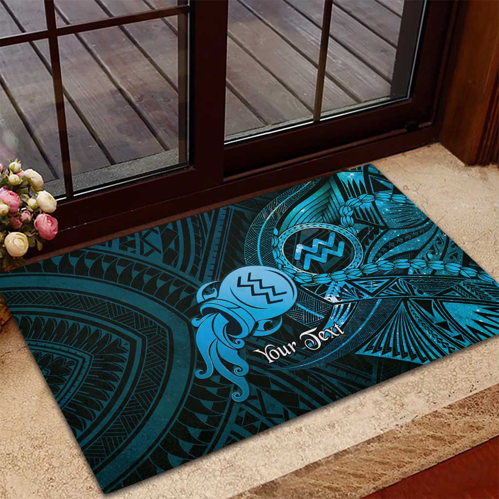 Personalised Polynesia Zodiac Aquarius Rubber Doormat Galaxy Polynesian Pattern Chest Tattoo Style