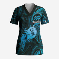 Personalised Polynesia Zodiac Aquarius Scrub Top Galaxy Polynesian Pattern Chest Tattoo Style