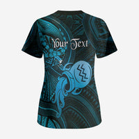 Personalised Polynesia Zodiac Aquarius Scrub Top Galaxy Polynesian Pattern Chest Tattoo Style