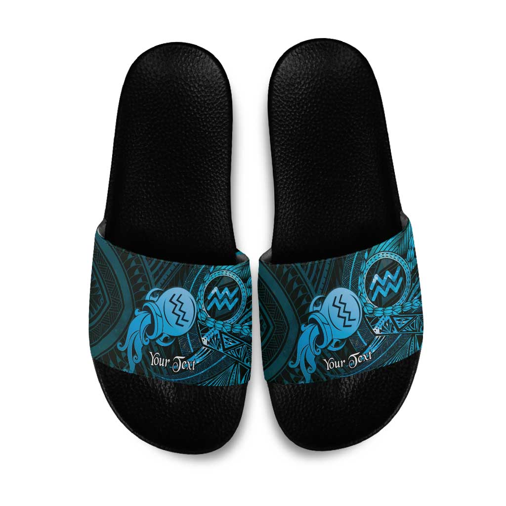 Personalised Polynesia Zodiac Aquarius Slide Sandals Galaxy Polynesian Pattern Chest Tattoo Style