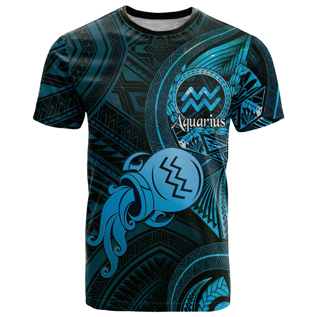 Personalised Polynesia Zodiac Aquarius T Shirt Galaxy Polynesian Pattern Chest Tattoo Style