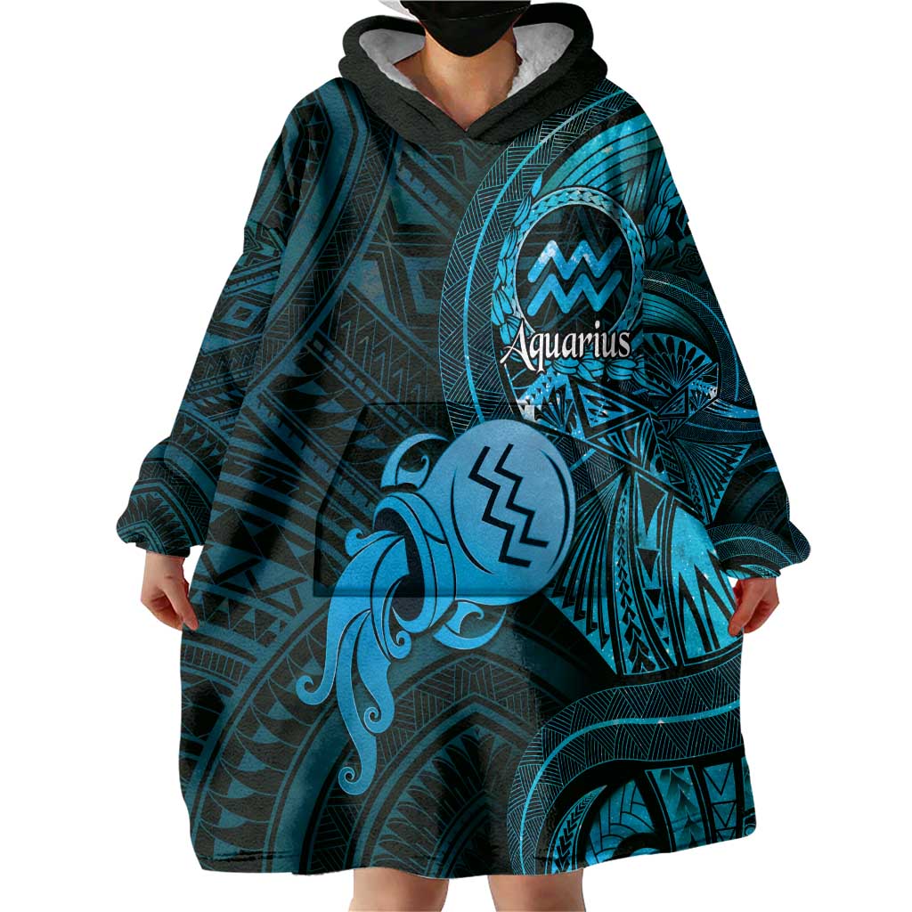 Personalised Polynesia Zodiac Aquarius Wearable Blanket Hoodie Galaxy Polynesian Pattern Chest Tattoo Style