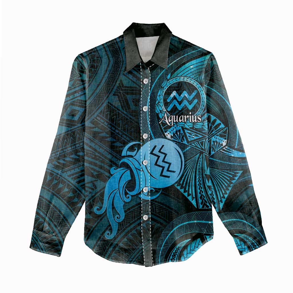 Personalised Polynesia Zodiac Aquarius Women Casual Shirt Galaxy Polynesian Pattern Chest Tattoo Style