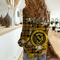 (Custom Personalised) Hawaii State Women Casual Shirt Tropical Flowers Mix Tartan Gold Version LT14 - Polynesian Pride