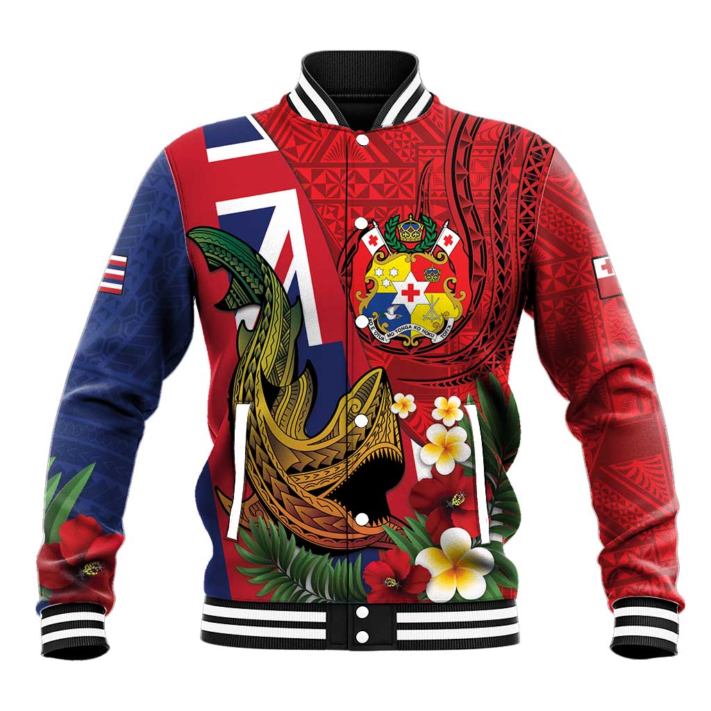 Hawaii And Tonga Baseball Jacket Shark Tattoo With Tongan Coat Of Arms
