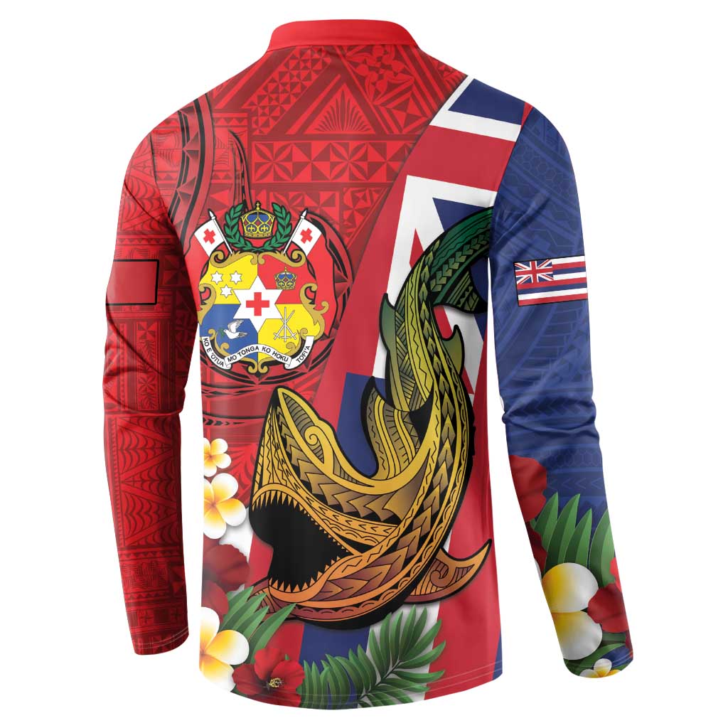 Hawaii And Tonga Button Sweatshirt Shark Tattoo With Tongan Coat Of Arms