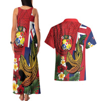Hawaii And Tonga Couples Matching Tank Maxi Dress and Hawaiian Shirt Shark Tattoo With Tongan Coat Of Arms