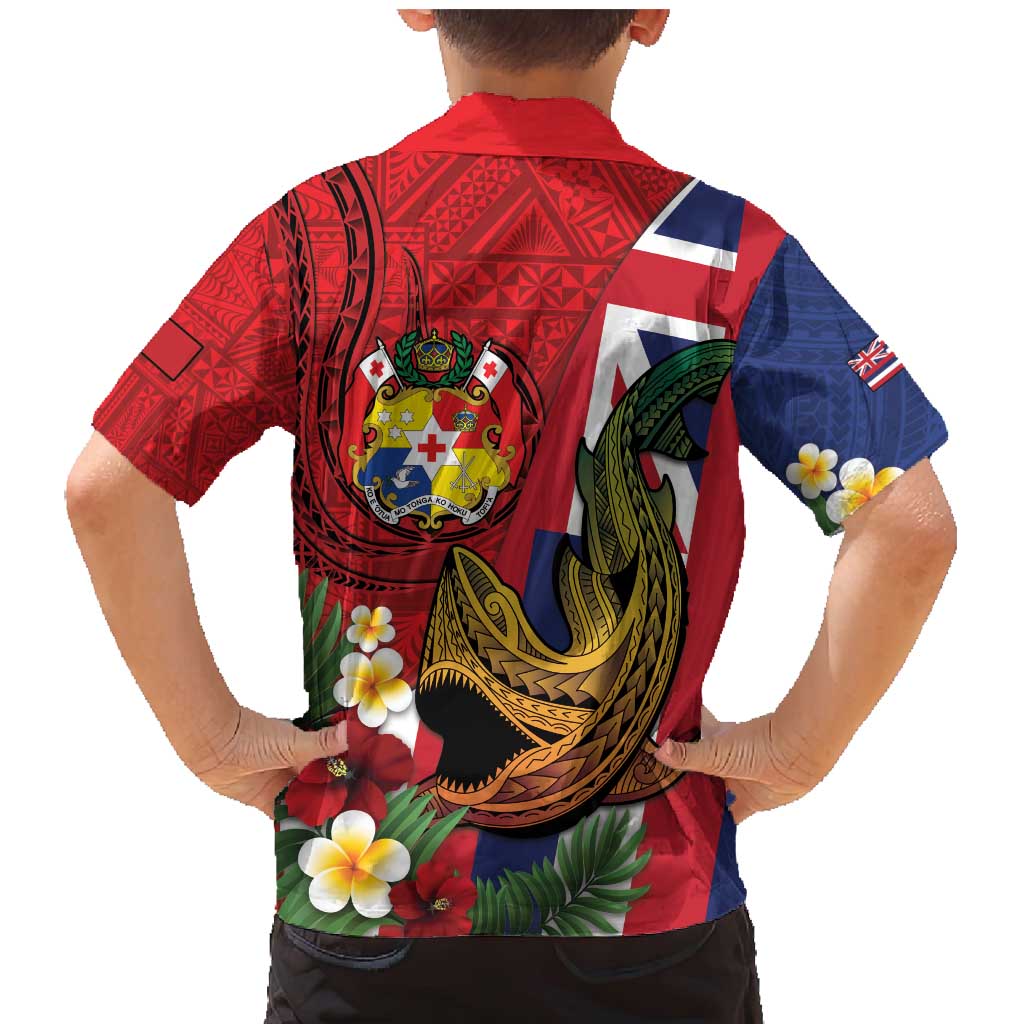 Hawaii And Tonga Family Matching Mermaid Dress and Hawaiian Shirt Shark Tattoo With Tongan Coat Of Arms LT14 - Polynesian Pride