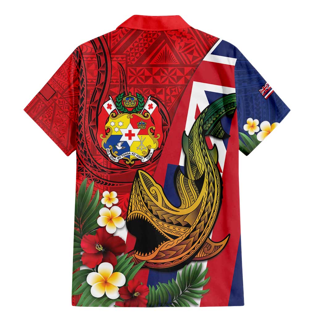 Hawaii And Tonga Family Matching Mermaid Dress and Hawaiian Shirt Shark Tattoo With Tongan Coat Of Arms LT14 - Polynesian Pride