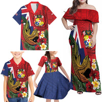 Hawaii And Tonga Family Matching Off Shoulder Maxi Dress and Hawaiian Shirt Shark Tattoo With Tongan Coat Of Arms LT14 - Polynesian Pride