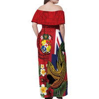 Hawaii And Tonga Family Matching Off Shoulder Maxi Dress and Hawaiian Shirt Shark Tattoo With Tongan Coat Of Arms LT14 - Polynesian Pride