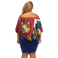 Hawaii And Tonga Family Matching Off Shoulder Short Dress and Hawaiian Shirt Shark Tattoo With Tongan Coat Of Arms LT14 - Polynesian Pride