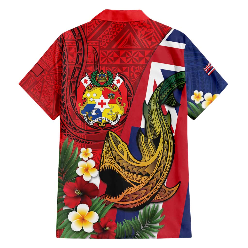 Hawaii And Tonga Family Matching Puletasi and Hawaiian Shirt Shark Tattoo With Tongan Coat Of Arms