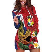 Hawaii And Tonga Hoodie Dress Shark Tattoo With Tongan Coat Of Arms LT14 Red - Polynesian Pride