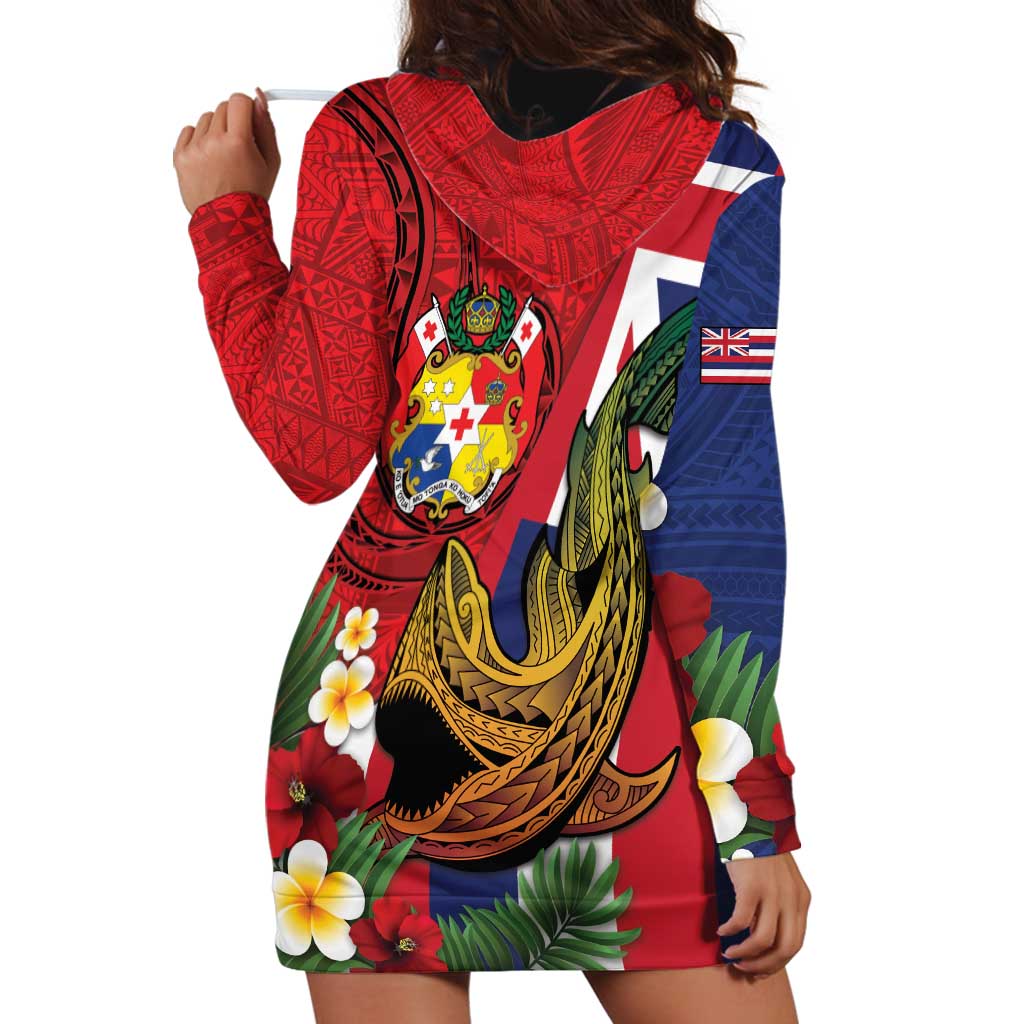 Hawaii And Tonga Hoodie Dress Shark Tattoo With Tongan Coat Of Arms LT14 - Polynesian Pride