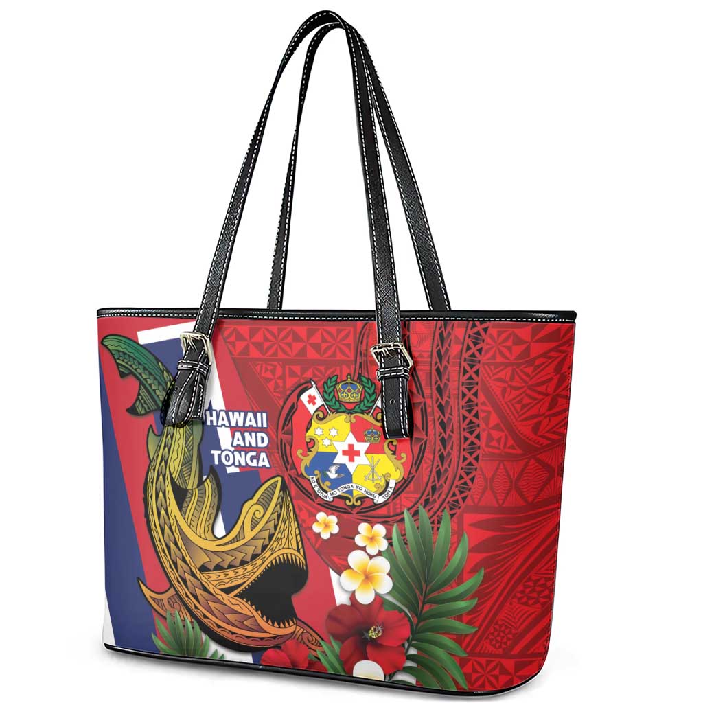 Hawaii And Tonga Leather Tote Bag Shark Tattoo With Tongan Coat Of Arms