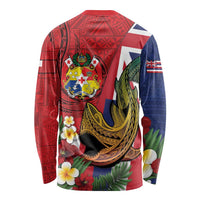 Hawaii And Tonga Long Sleeve Shirt Shark Tattoo With Tongan Coat Of Arms