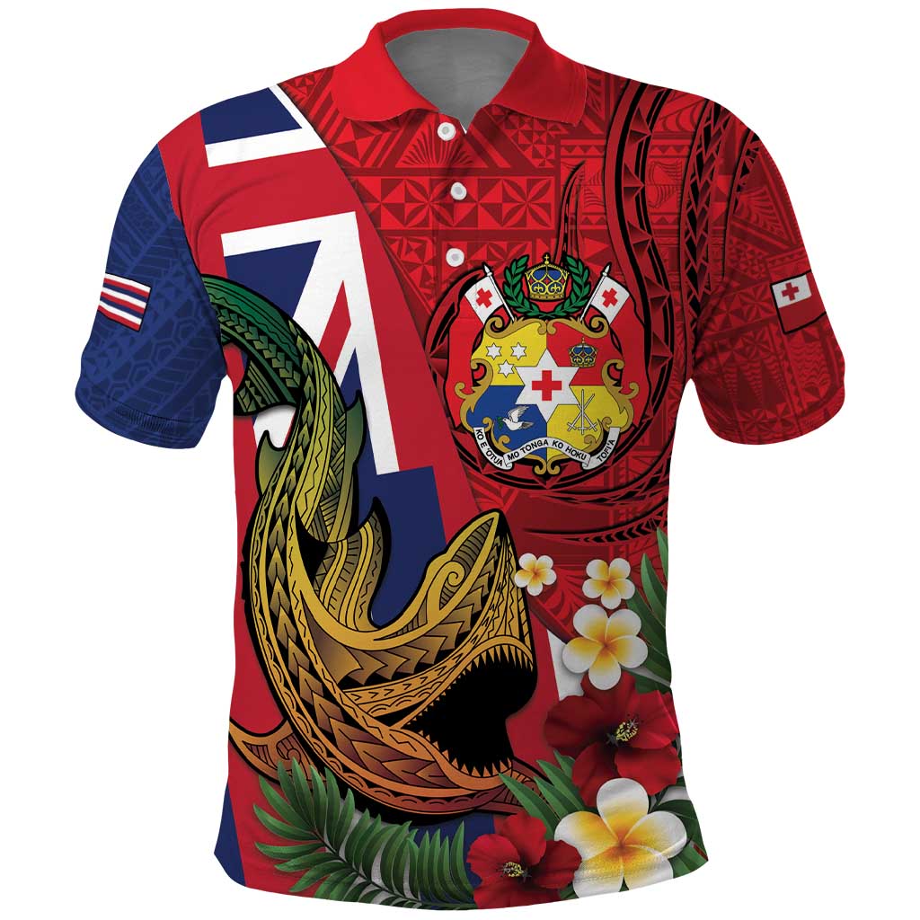 Hawaii And Tonga Polo Shirt Shark Tattoo With Tongan Coat Of Arms