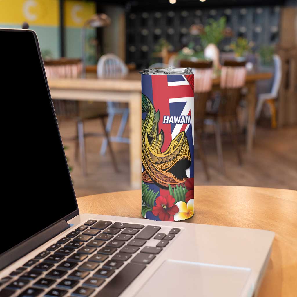 Hawaii And Tonga Skinny Tumbler Shark Tattoo With Tongan Coat Of Arms LT14 - Polynesian Pride