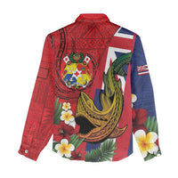 Hawaii And Tonga Women Casual Shirt Shark Tattoo With Tongan Coat Of Arms LT14 - Polynesian Pride