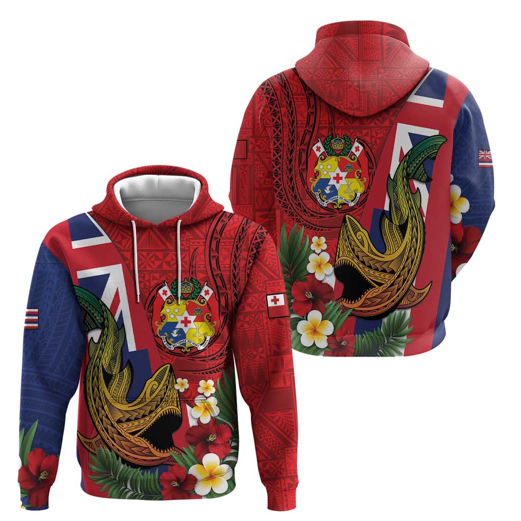 Hawaii And Tonga Zip Hoodie Shark Tattoo With Tongan Coat Of Arms