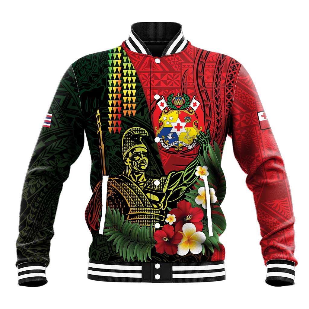 Hawaii And Tonga Baseball Jacket King Kamehameha Tribal Ngatu Pattern