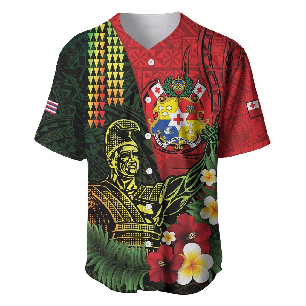 Hawaii And Tonga Baseball Jersey King Kamehameha Tribal Ngatu Pattern LT14 Red - Polynesian Pride