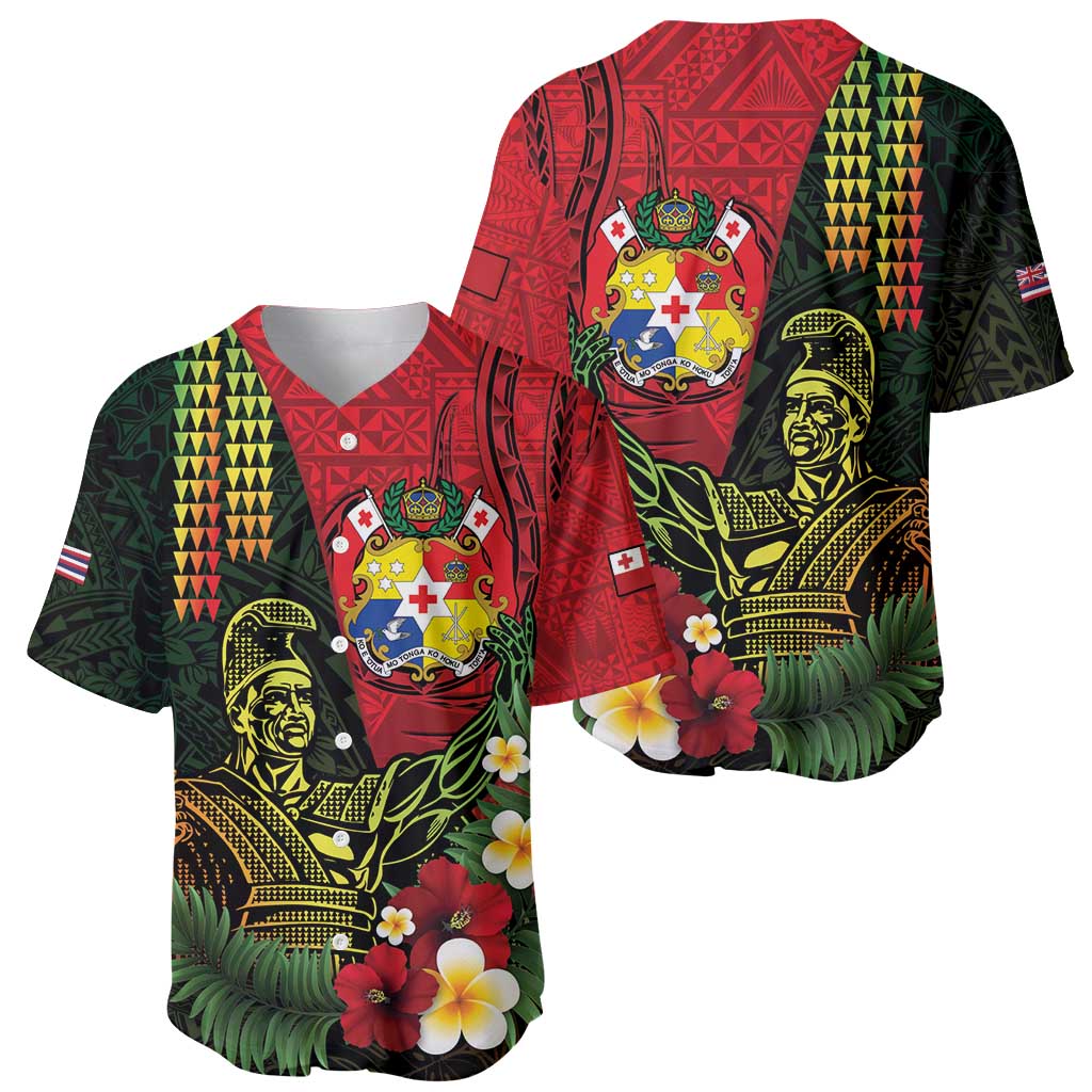 Hawaii And Tonga Baseball Jersey King Kamehameha Tribal Ngatu Pattern LT14 - Polynesian Pride