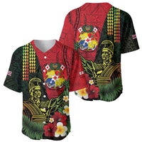 Hawaii And Tonga Baseball Jersey King Kamehameha Tribal Ngatu Pattern LT14 - Polynesian Pride