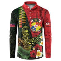 Hawaii And Tonga Button Sweatshirt King Kamehameha Tribal Ngatu Pattern