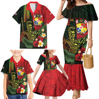 Hawaii And Tonga Family Matching Mermaid Dress and Hawaiian Shirt King Kamehameha Tribal Ngatu Pattern LT14 - Polynesian Pride