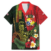 Hawaii And Tonga Family Matching Mermaid Dress and Hawaiian Shirt King Kamehameha Tribal Ngatu Pattern LT14 Dad's Shirt - Short Sleeve Red - Polynesian Pride