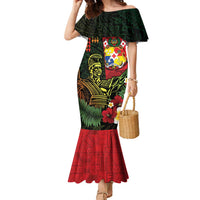 Hawaii And Tonga Family Matching Mermaid Dress and Hawaiian Shirt King Kamehameha Tribal Ngatu Pattern LT14 Mom's Dress Red - Polynesian Pride