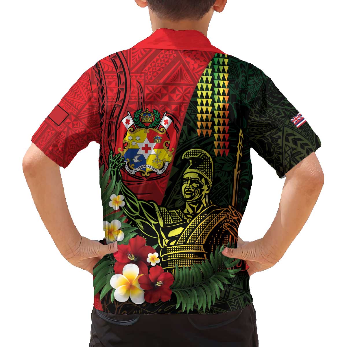 Hawaii And Tonga Family Matching Off The Shoulder Long Sleeve Dress and Hawaiian Shirt King Kamehameha Tribal Ngatu Pattern