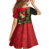 Hawaii And Tonga Family Matching Off Shoulder Short Dress and Hawaiian Shirt King Kamehameha Tribal Ngatu Pattern LT14 - Polynesian Pride