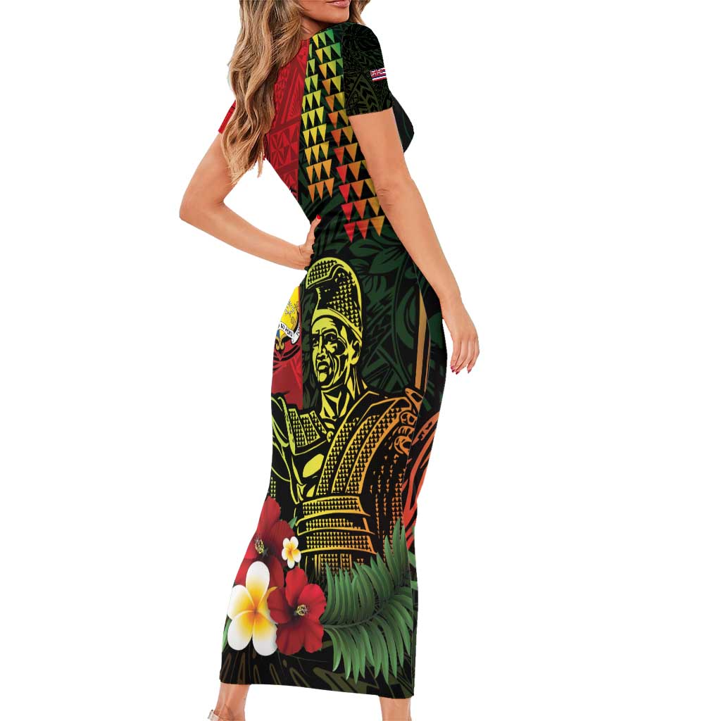 Hawaii And Tonga Family Matching Short Sleeve Bodycon Dress and Hawaiian Shirt King Kamehameha Tribal Ngatu Pattern LT14 - Polynesian Pride
