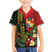 Hawaii And Tonga Family Matching Short Sleeve Bodycon Dress and Hawaiian Shirt King Kamehameha Tribal Ngatu Pattern LT14 Son's Shirt Red - Polynesian Pride