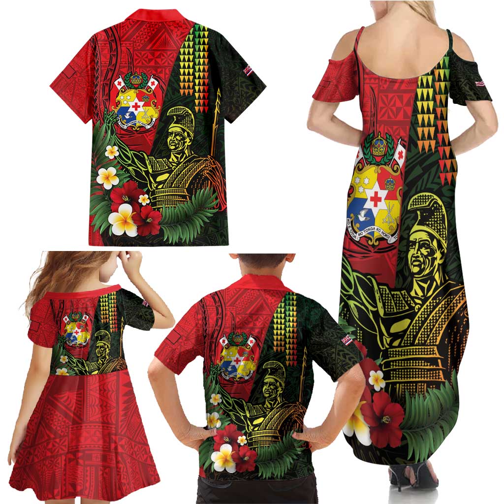 Hawaii And Tonga Family Matching Summer Maxi Dress and Hawaiian Shirt King Kamehameha Tribal Ngatu Pattern