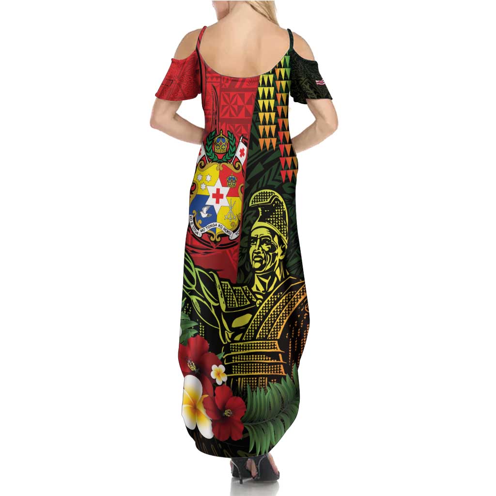 Hawaii And Tonga Family Matching Summer Maxi Dress and Hawaiian Shirt King Kamehameha Tribal Ngatu Pattern