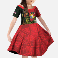Hawaii And Tonga Family Matching Tank Maxi Dress and Hawaiian Shirt King Kamehameha Tribal Ngatu Pattern LT14 Daughter's Dress Red - Polynesian Pride