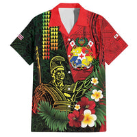 Hawaii And Tonga Family Matching Tank Maxi Dress and Hawaiian Shirt King Kamehameha Tribal Ngatu Pattern LT14 Dad's Shirt - Short Sleeve Red - Polynesian Pride