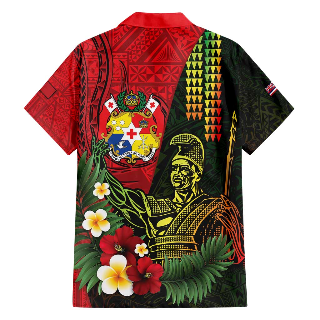 Hawaii And Tonga Family Matching Tank Maxi Dress and Hawaiian Shirt King Kamehameha Tribal Ngatu Pattern LT14 - Polynesian Pride